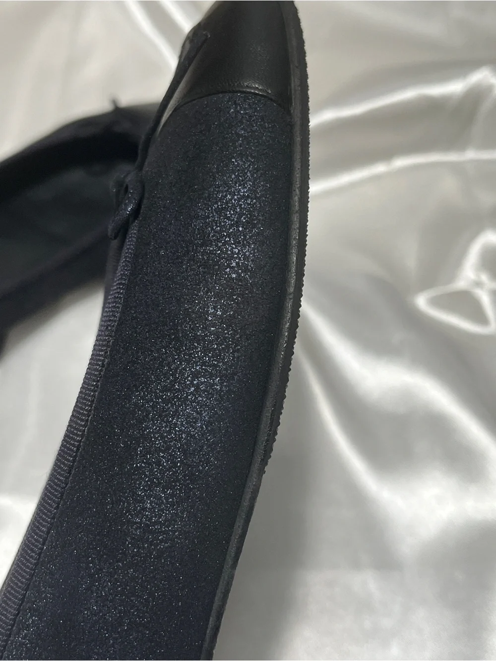 CHANEL Black Cap-Toe navy suede Ballet Flats with CC Logo